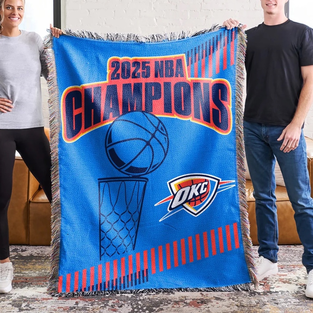 Oklahoma City Thunder 2025 NBA Champions 60” x 80” Woven Tapestry BRAND NEW